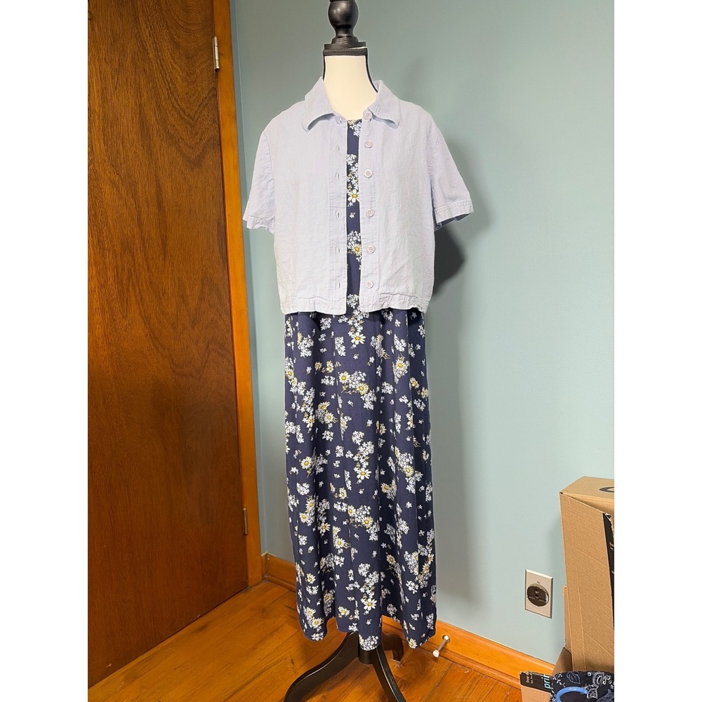 Studio Ease Vintage 90s Daisy Floral Maxi Dress and Linen Blend Jacket Set 10